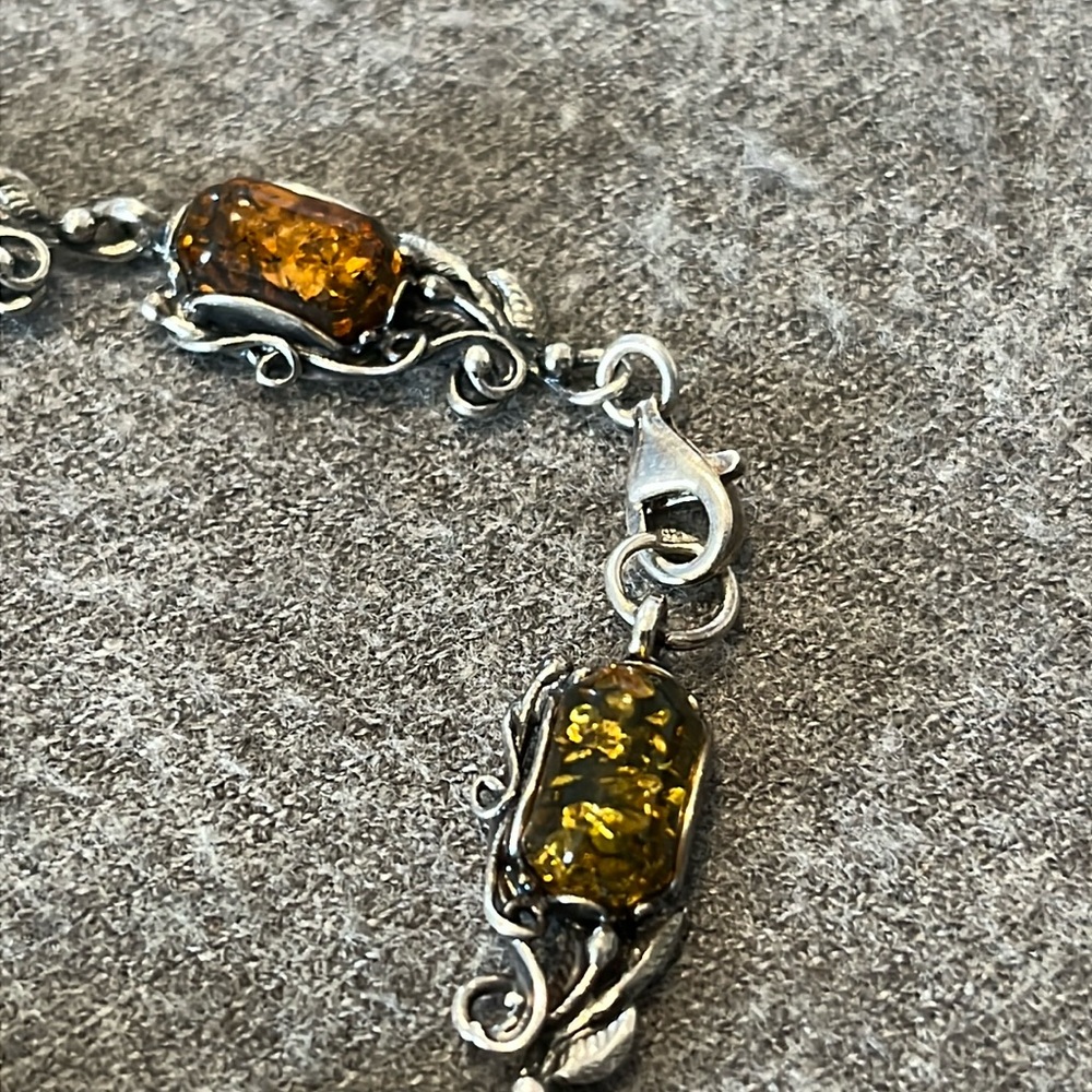 Sterling Honey Amber Rectangle Link Bracelet - Picture 3 of 8